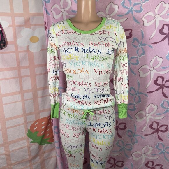 Victoria's Secret Other - Vtg Y2k Victorias Secret XS After Party Thermal Co-ord Pajama 2 piece Set